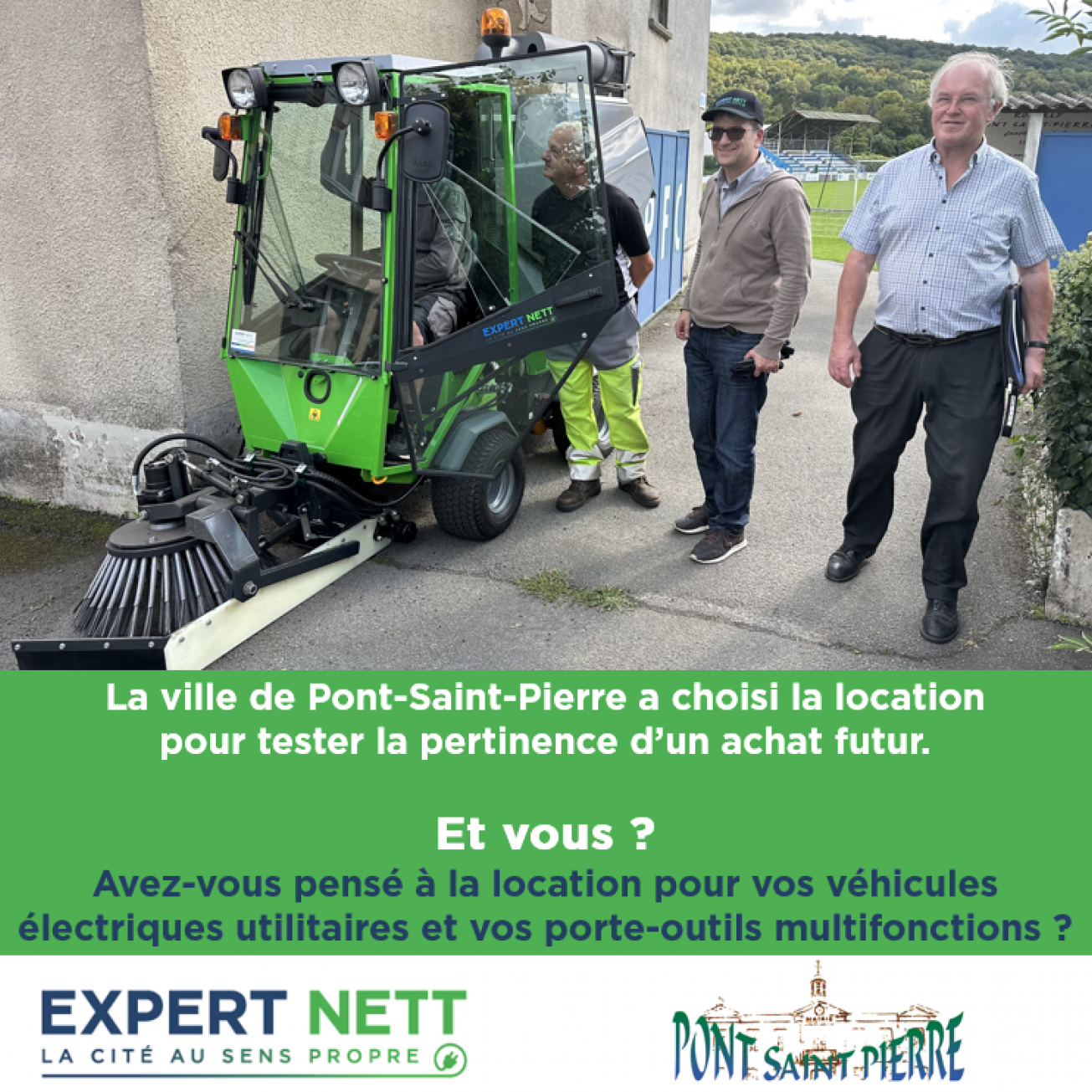 La ville de Pont-Saint-Pierre choisit la location full service pour tester le porte-outils Park Ranger 2150 d’Egholm en version balayage et désherbage.